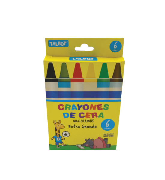 Crayones de Cera Jumbo XL, 15 mm x 120 mm, Caja x 6 Colores